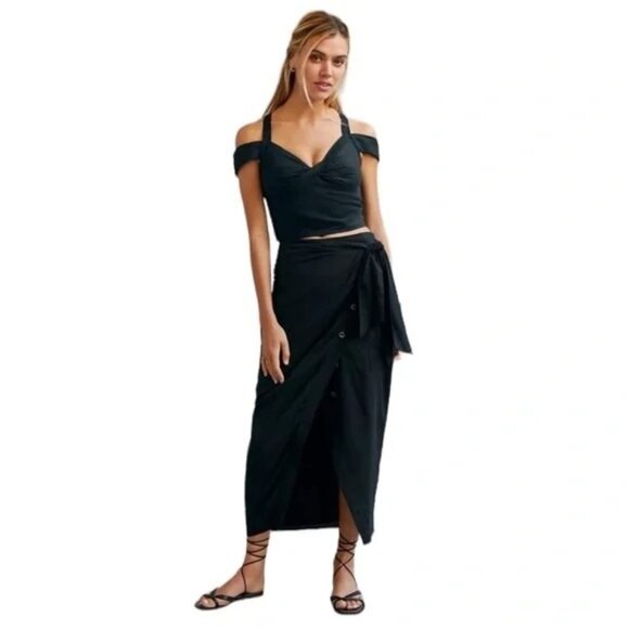 Anthropologie Maeve Black Linen Crop Top - Picture 3 of 5